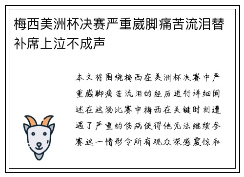 梅西美洲杯决赛严重崴脚痛苦流泪替补席上泣不成声